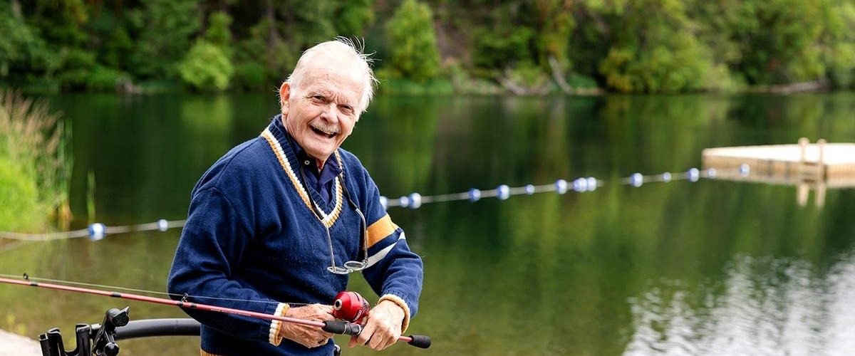Senior man fishing cascade park adult day health