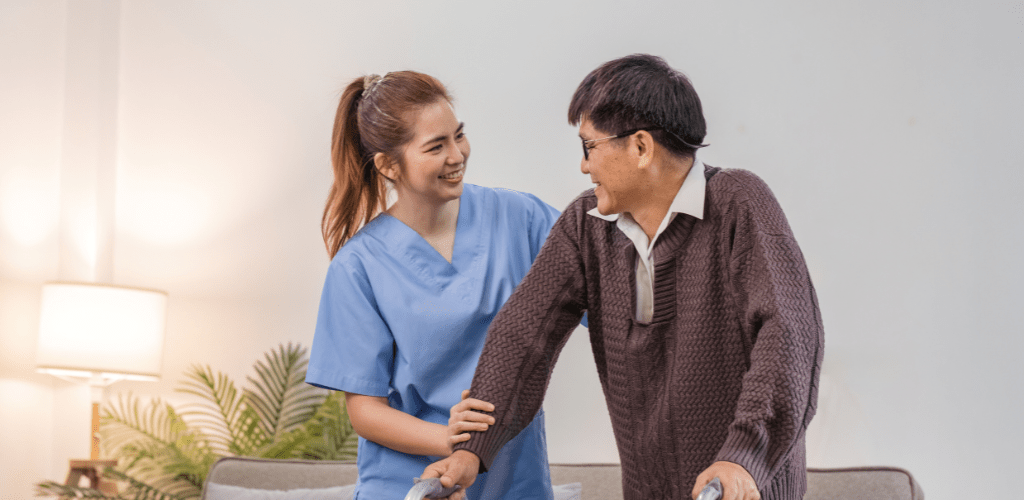 Nurse taking care of old man