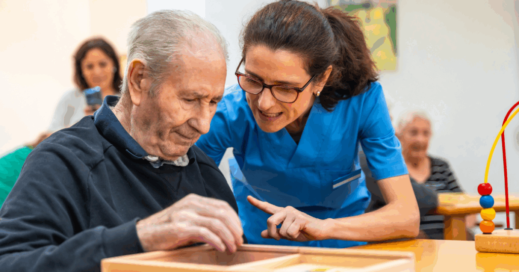 caregiver saying instructions to a senior