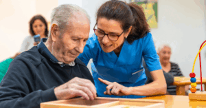 caregiver saying instructions to a senior