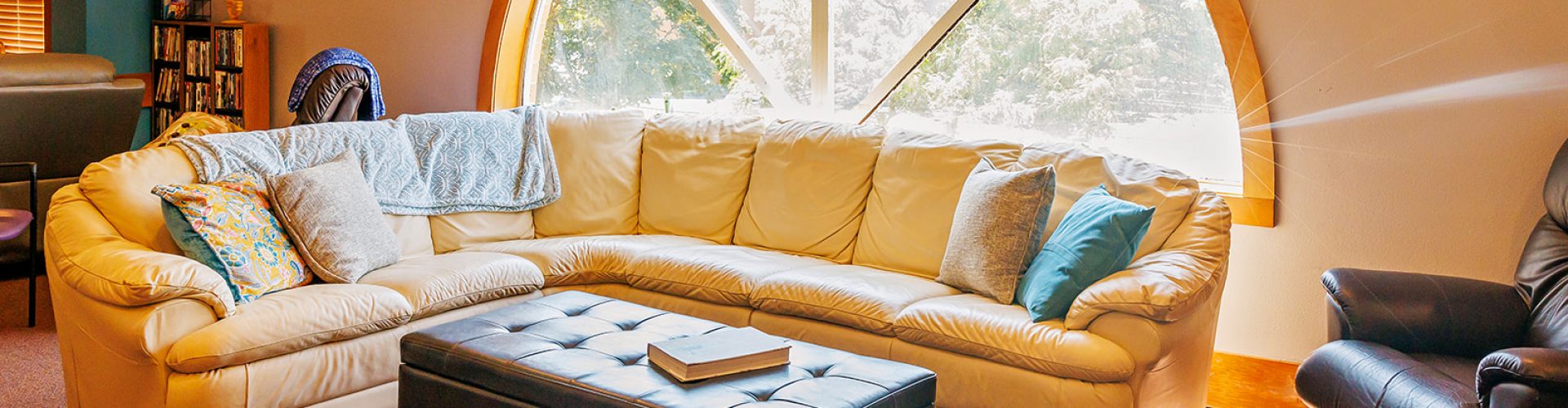 a couch and coffee table in a room